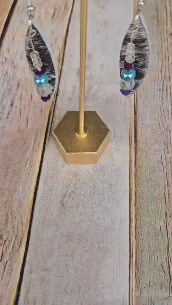 fur on earrings, crystal beads earrings,