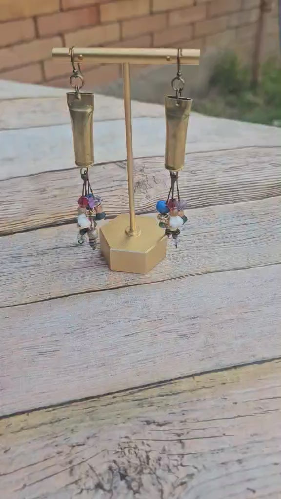 ammo earrings, shot gun shell earrings, multicolored beaded jewelry, ammo jewelry