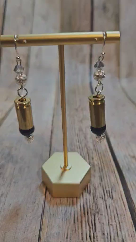 navy silver beaded earrings, ammo earrings, crystal beaded earrings