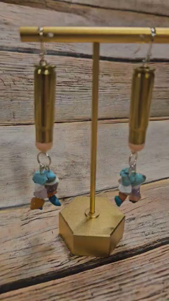 ammo earrings, coral bead jewelry, rock tassel earrings, handmade earrings