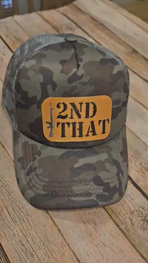 "2nd That" Leather patch on camo, camo leather embroidered patch hat, men's hat