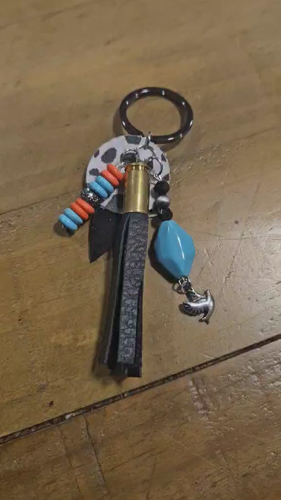 leather tassel Keychain, ammo keychain , bullet tassel keychain, beaded keychain, handmade keychain