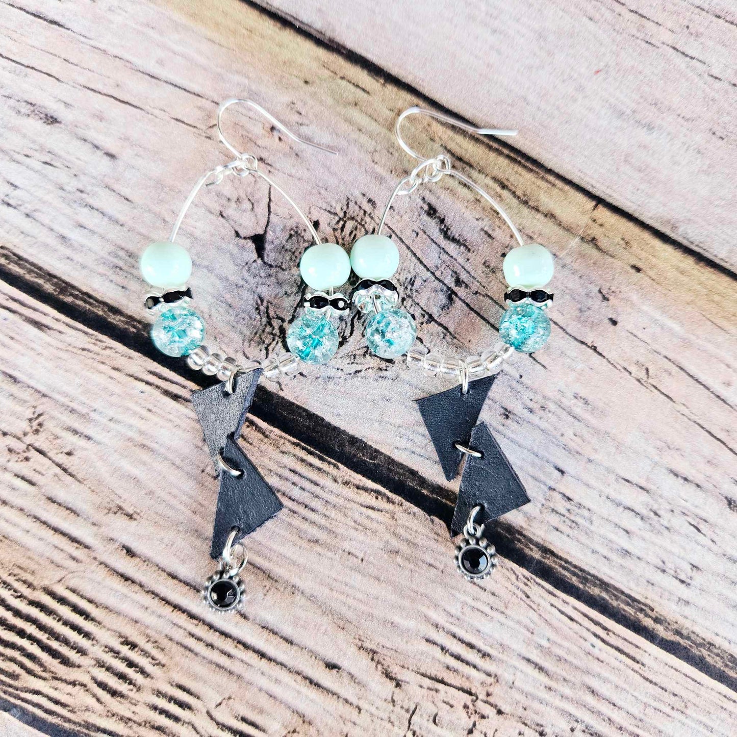 Black Leather Beaded Earrings Colletion 2