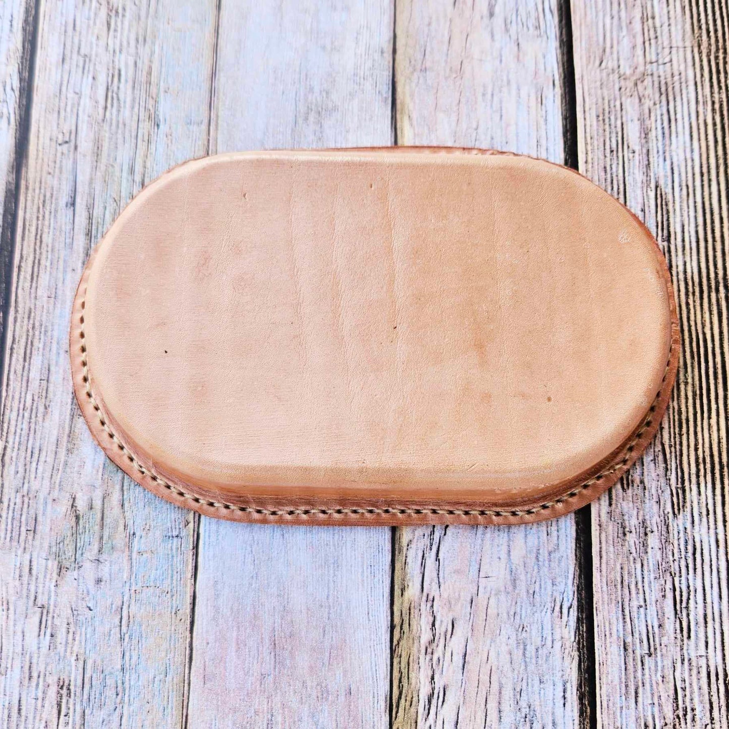 Small Oval Brown Leather Valet Tray