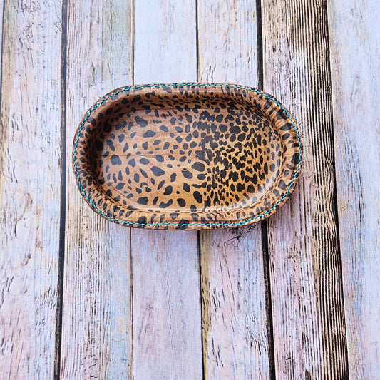 Small Oval Leopard Leather Valet Tray