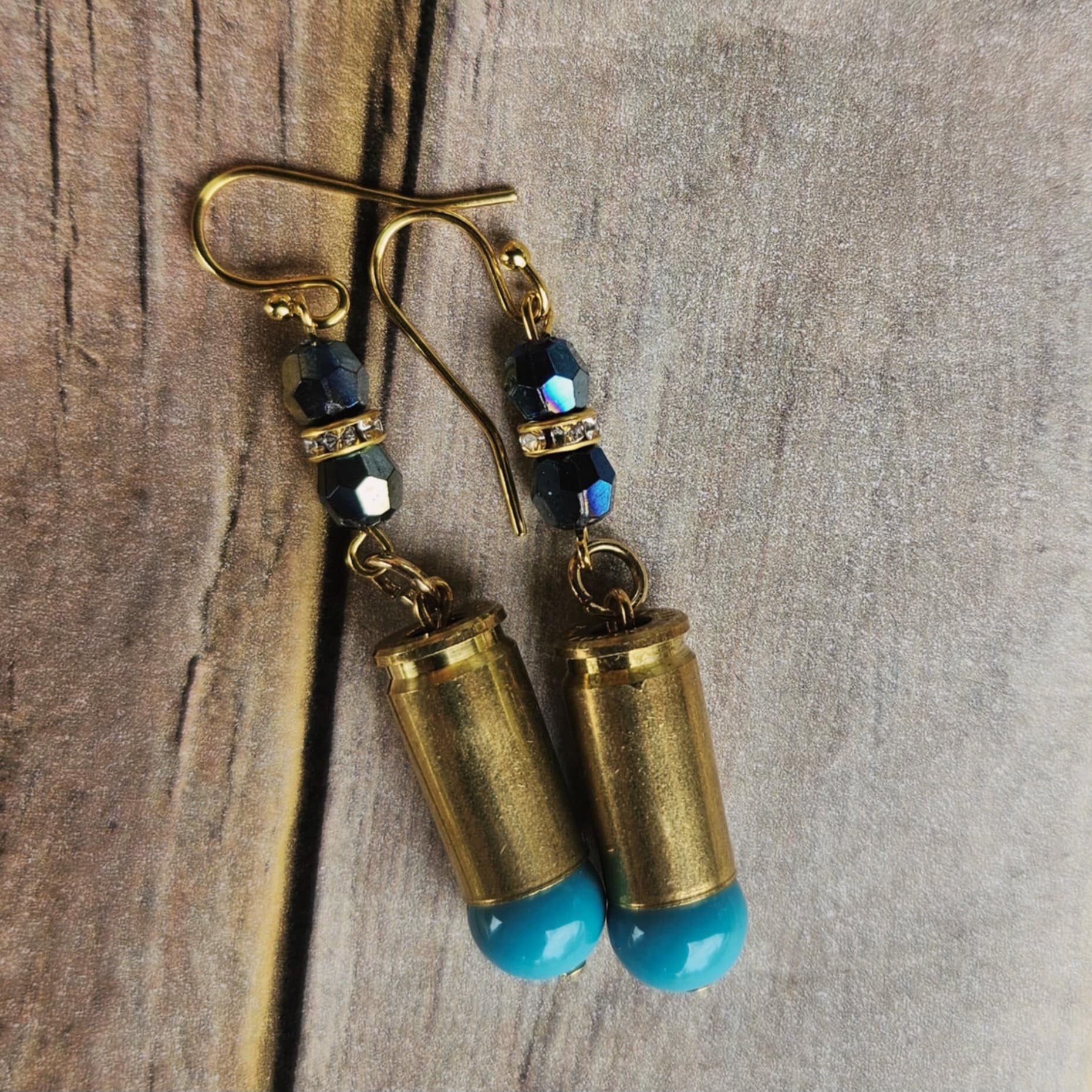 crystal bead ammo earrings, gold hook earrings, handmade earrings