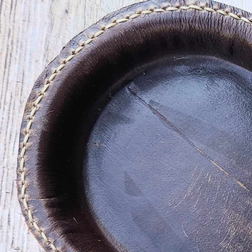 Small Oval Brown Leather Valet Tray