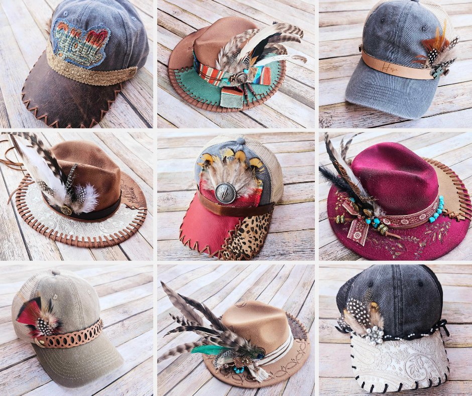 Hats With Leather embellishments 