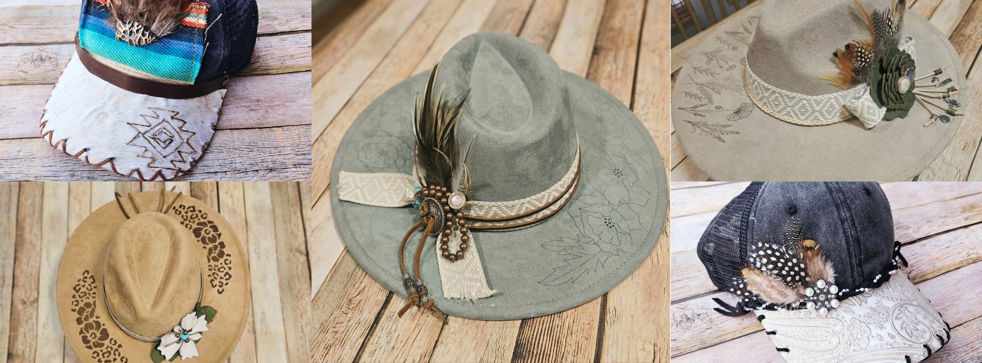 Hats With Leather embellishments 