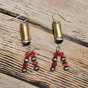 navajo pearl earrings, ammo earrings, silver earrings, red crystal beads, handmade jewelry 