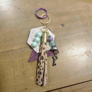 leather leopard ammo keychain, leopard tassel keychain, beaded keychain, ammo keychain, ammo tassel 