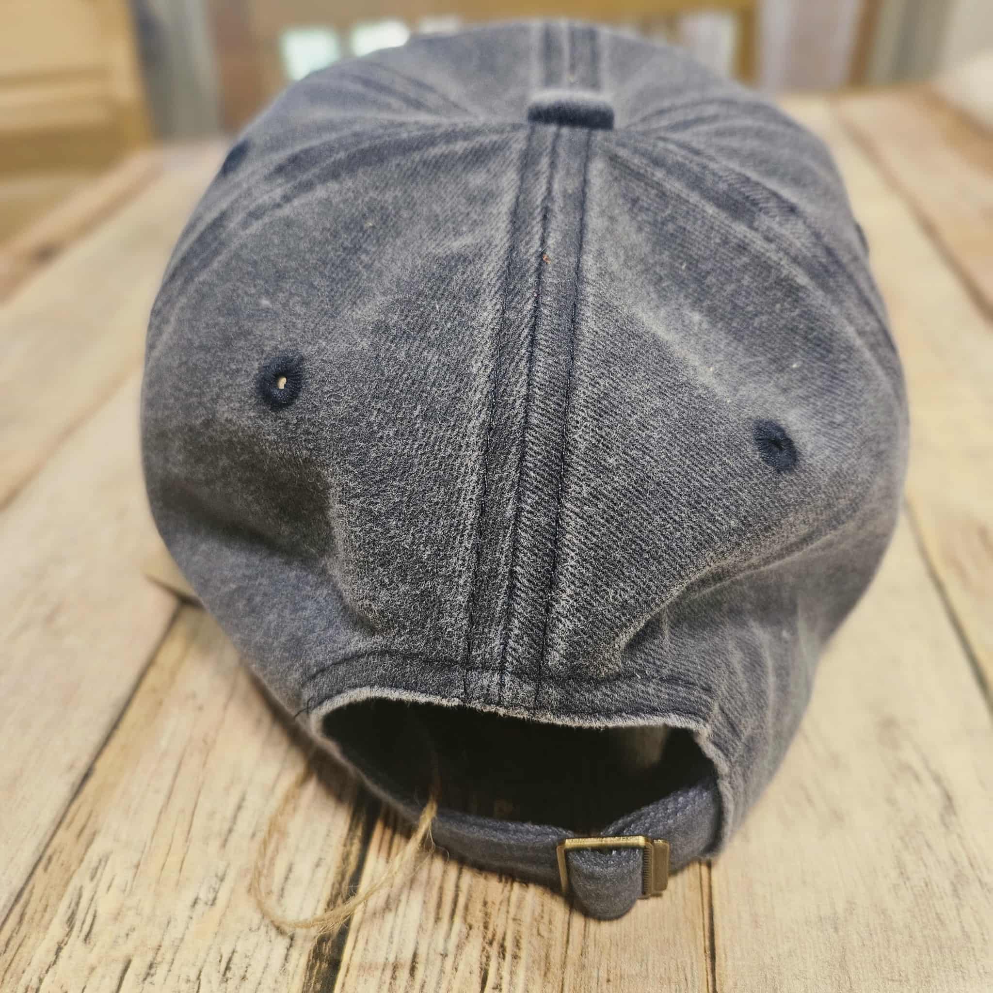 Blue denim cap with Leather Blessed embroidered patch, leather patch hat, blessed ball cap, floral embroidered hat