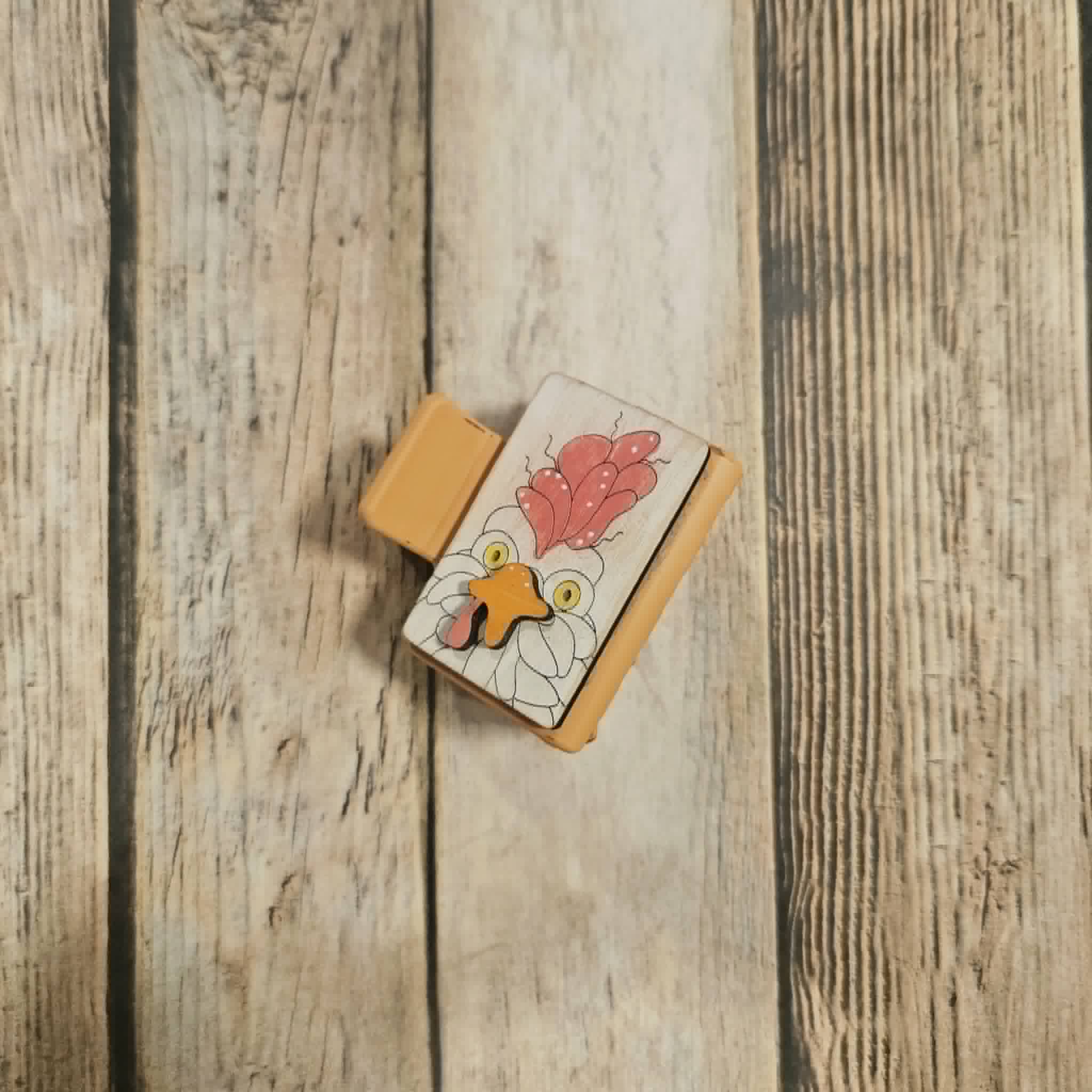 Laser Burned Wood Chicken Small Hair Claw Clip