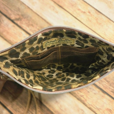 Oleta Leopard Clutch Wristlet with pink zipper
