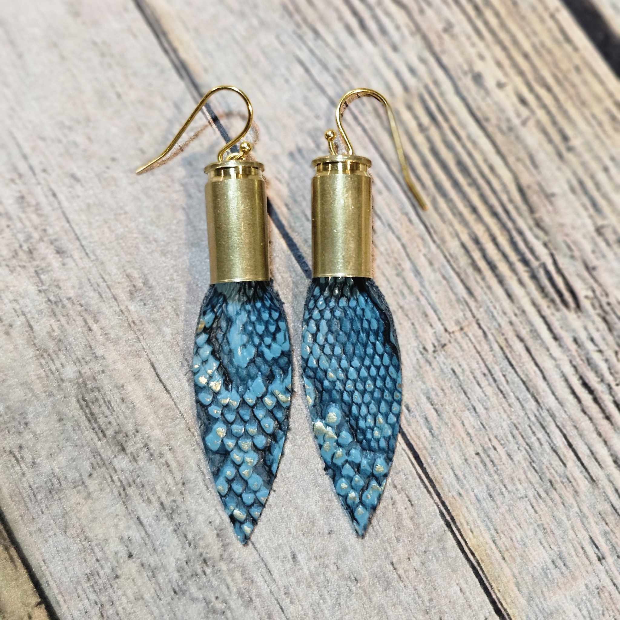 snake leather earrings, ammo leather jewelry