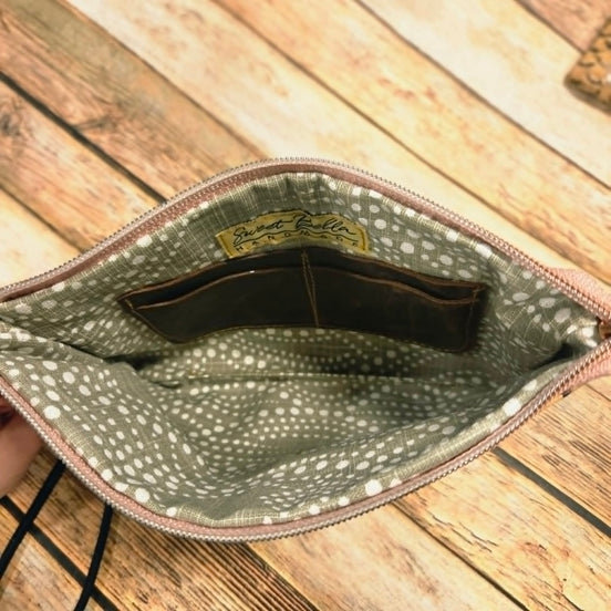 Oleta Snake Clutch Wristlet with pink zipper