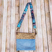 denim crossbody, handmade bag, repurposed denim, leopard leather, bag strap, crossbody, purse