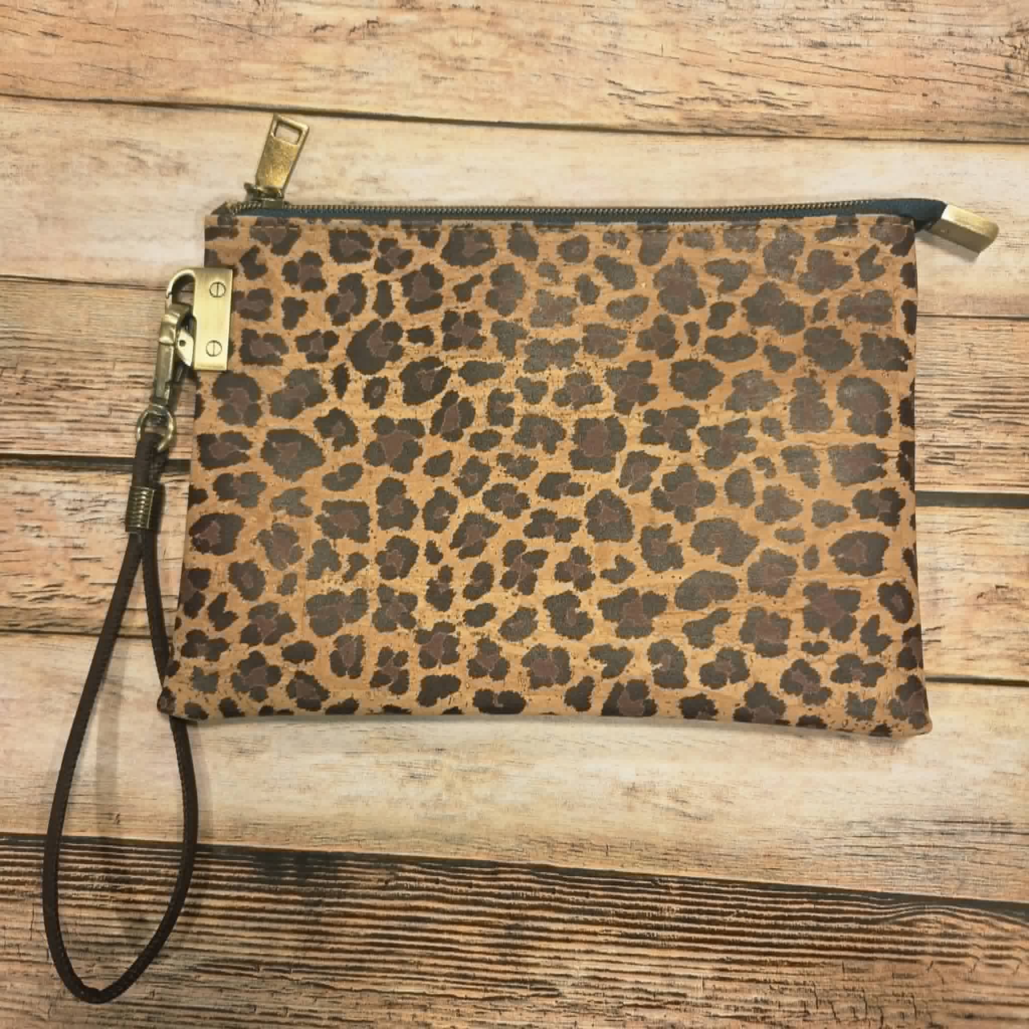 Oleta Leopard Clutch Wristlet with green zipper