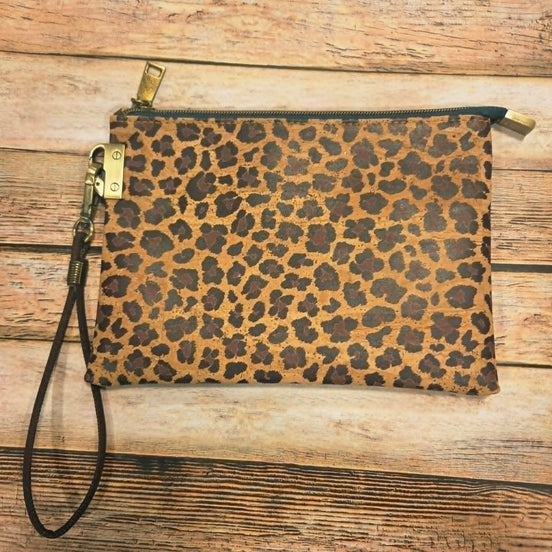 Oleta Leopard Clutch Wristlet with green zipper