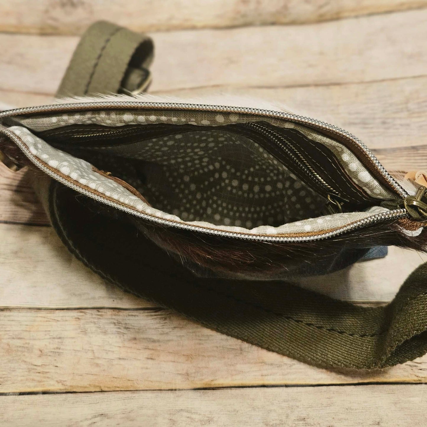 Addie Belle Re-purposed Denim/ Brown Leather & Veg Tan Leather Crossbody Bag