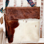 Mahala’s Heritage Brown & White Cowhide Crossbody – Handcrafted in Texas
