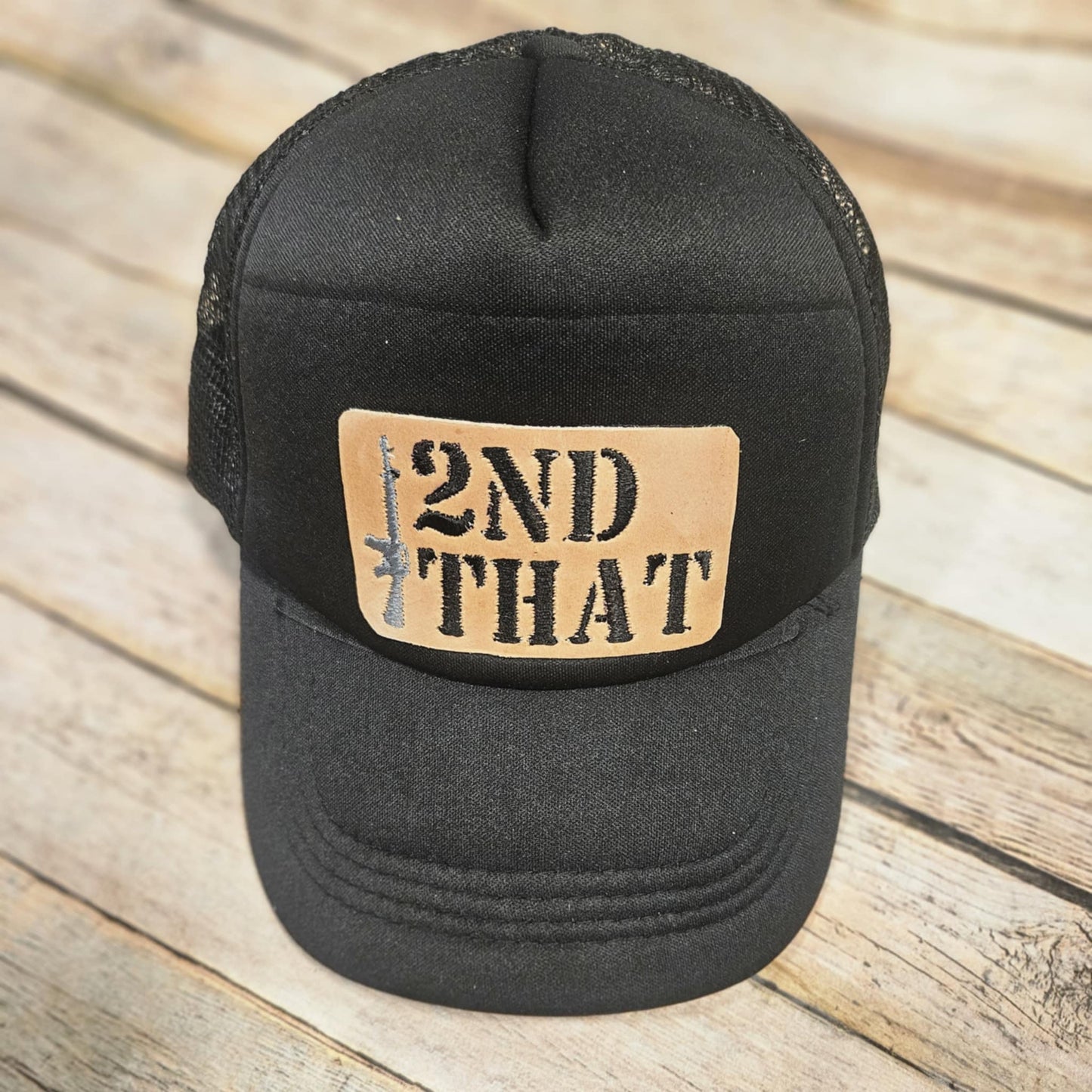 Embroidered Leather Patch Trucker Hat