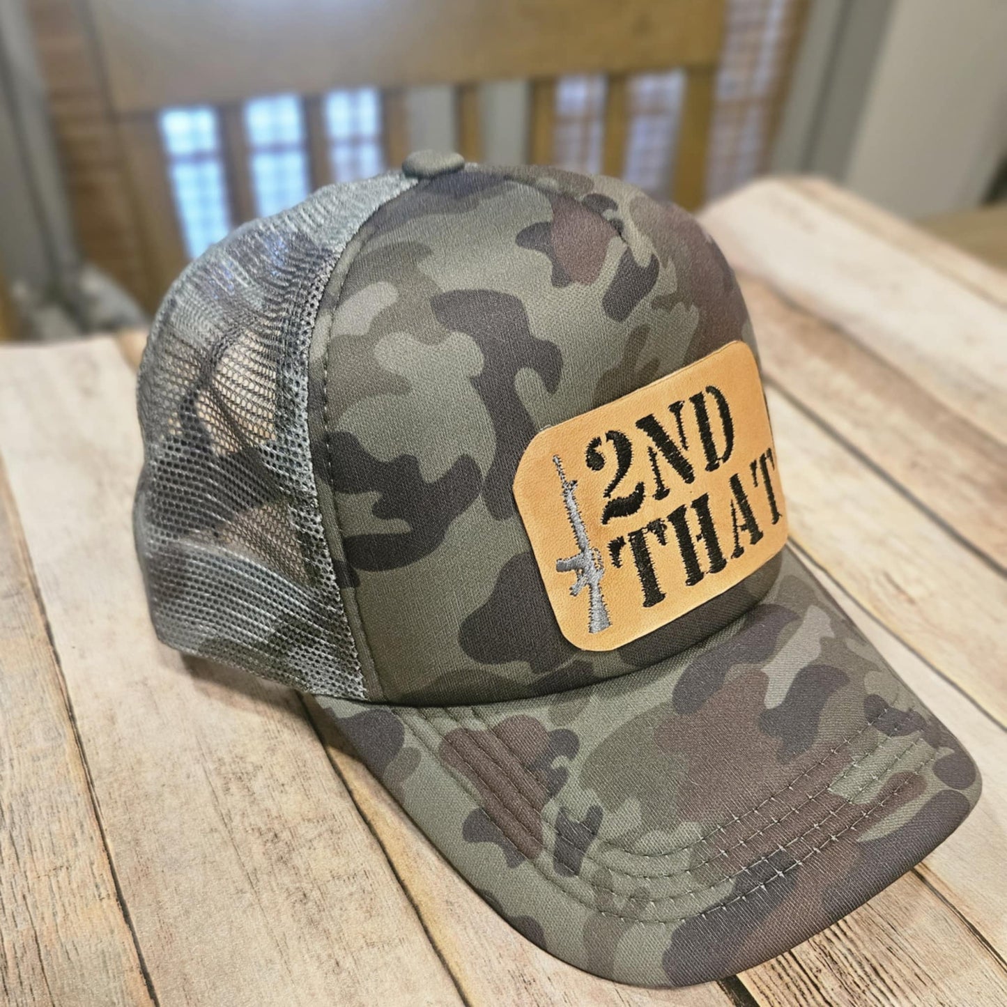 Embroidered Leather Patch Trucker Hat