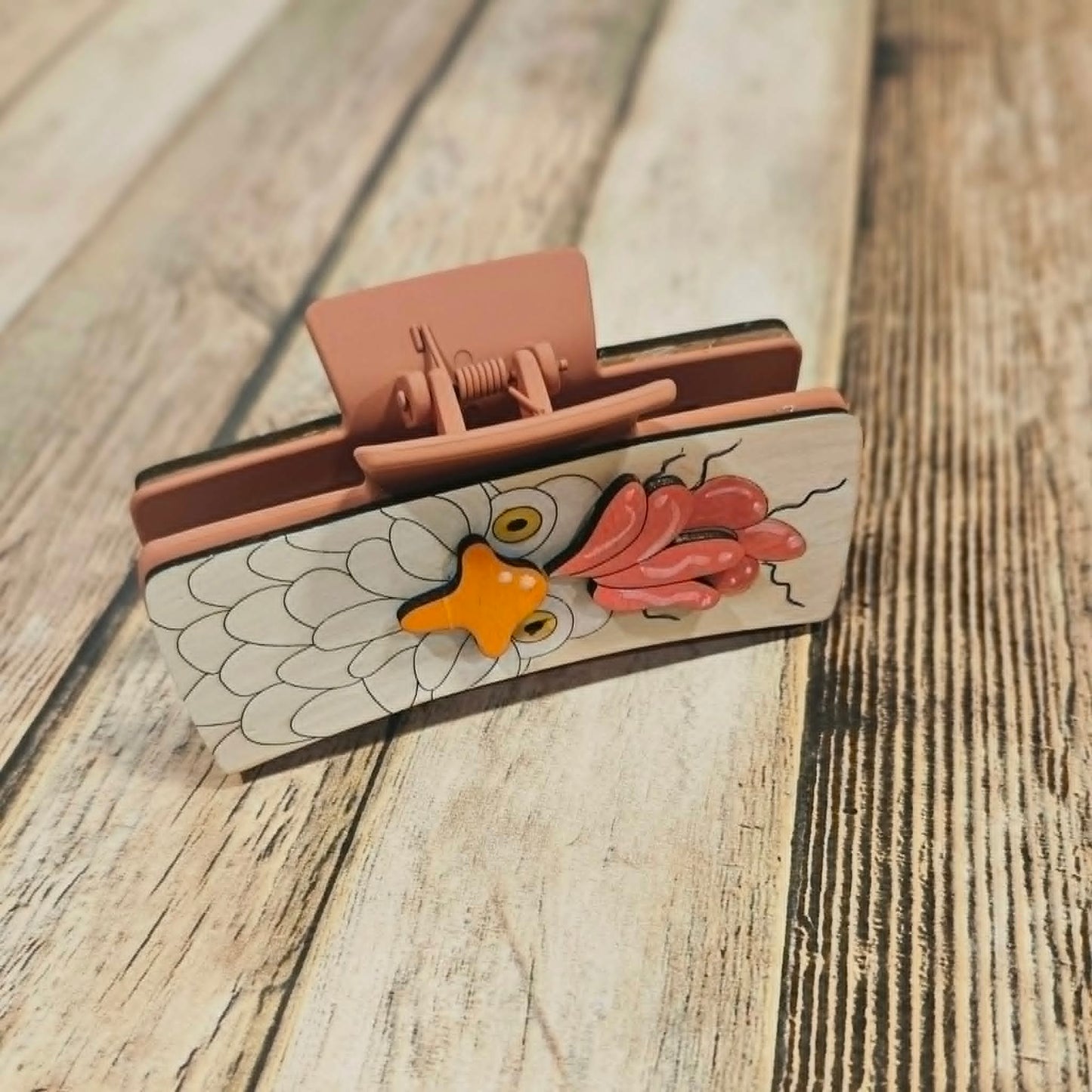 Laser Burned Wood Chicken Hair Claw Clip
