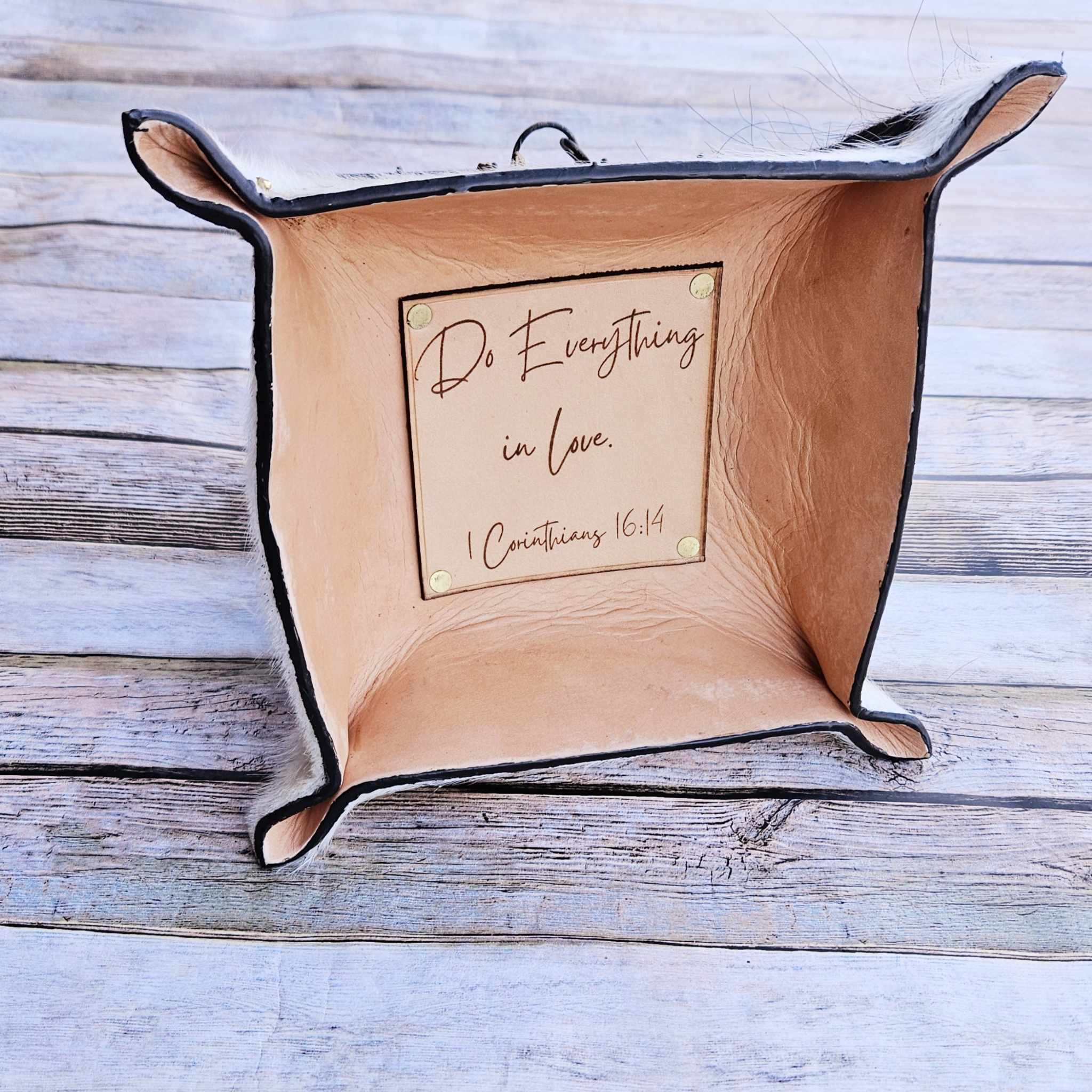laser burned, leather, bowl, scripture bowl, cowhide, cow bowl
