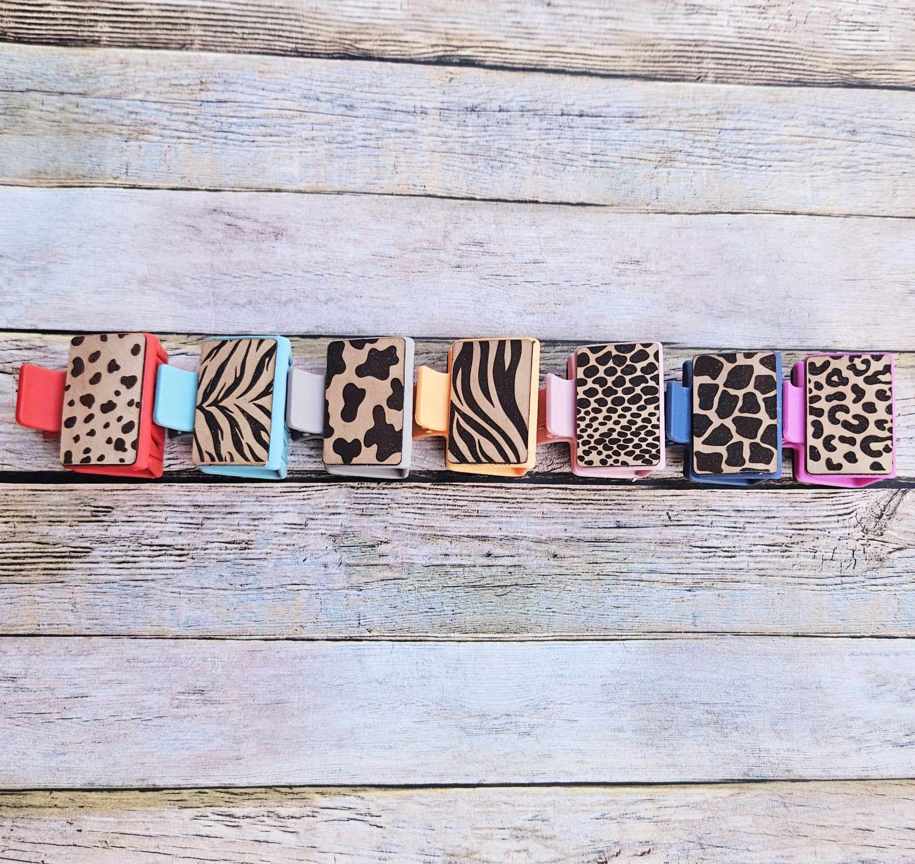 laser burned claw, animal print claw, small claw, colorful claw, hair accessories, tiger print, snake print, leopard print, giraffe print, cow print 