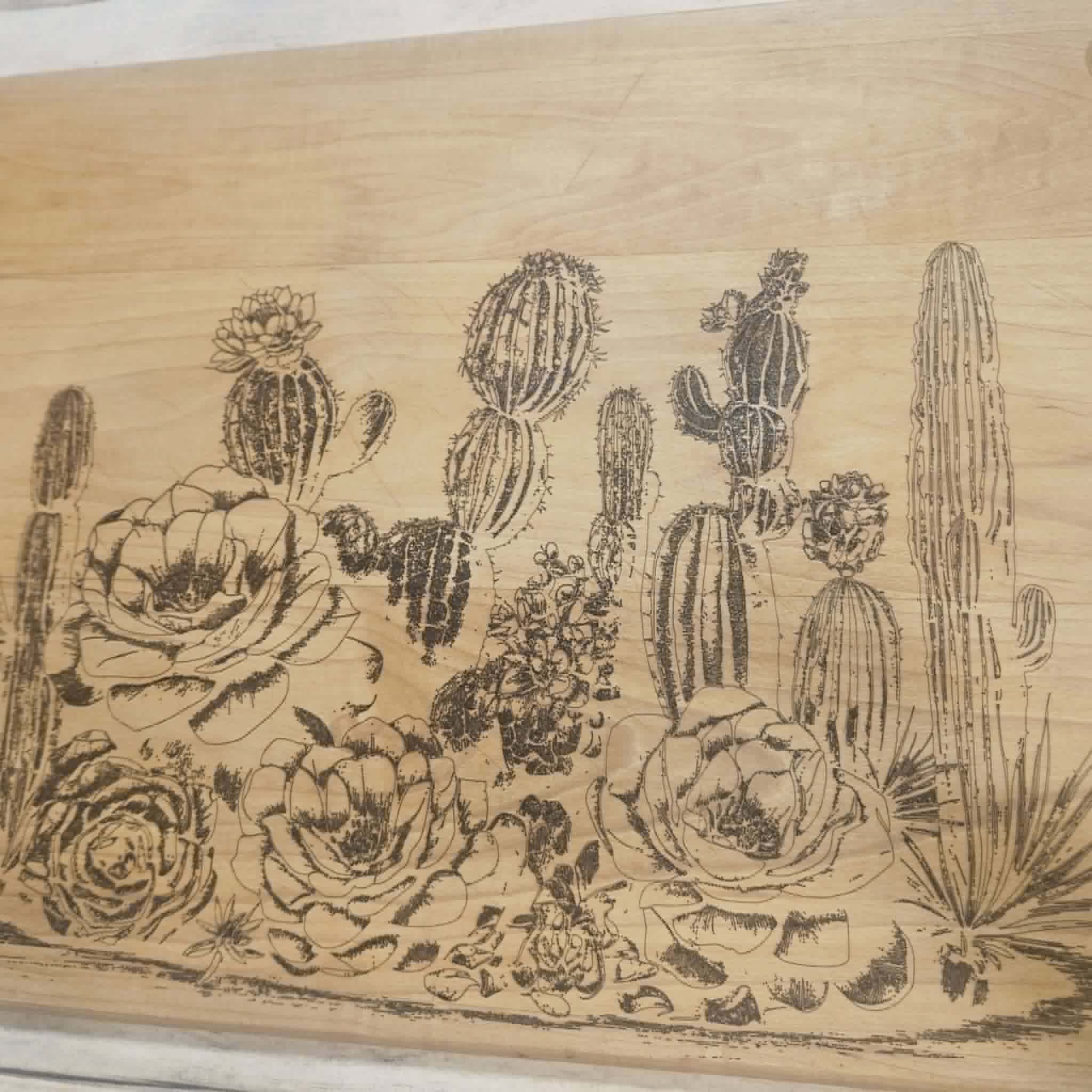 Laser Burned Cactus Cutting Board