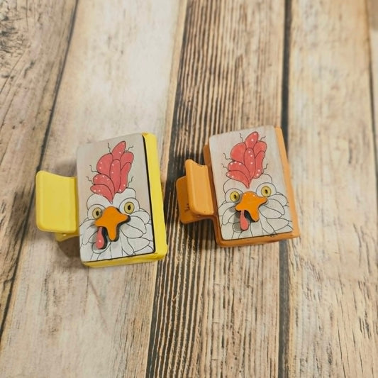 Laser Burned Wood Chicken Small Hair Claw Clip