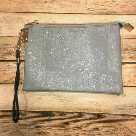 Oleta Bell Dusty Blue Clutch Wristlet with Rose Gold & Fabric Card Slots