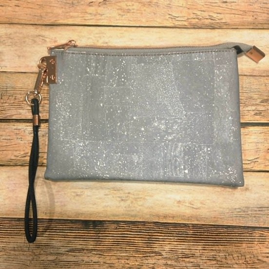 Oleta Bell Dusty Blue Clutch Wristlet with Rose Gold & Fabric Card Slots