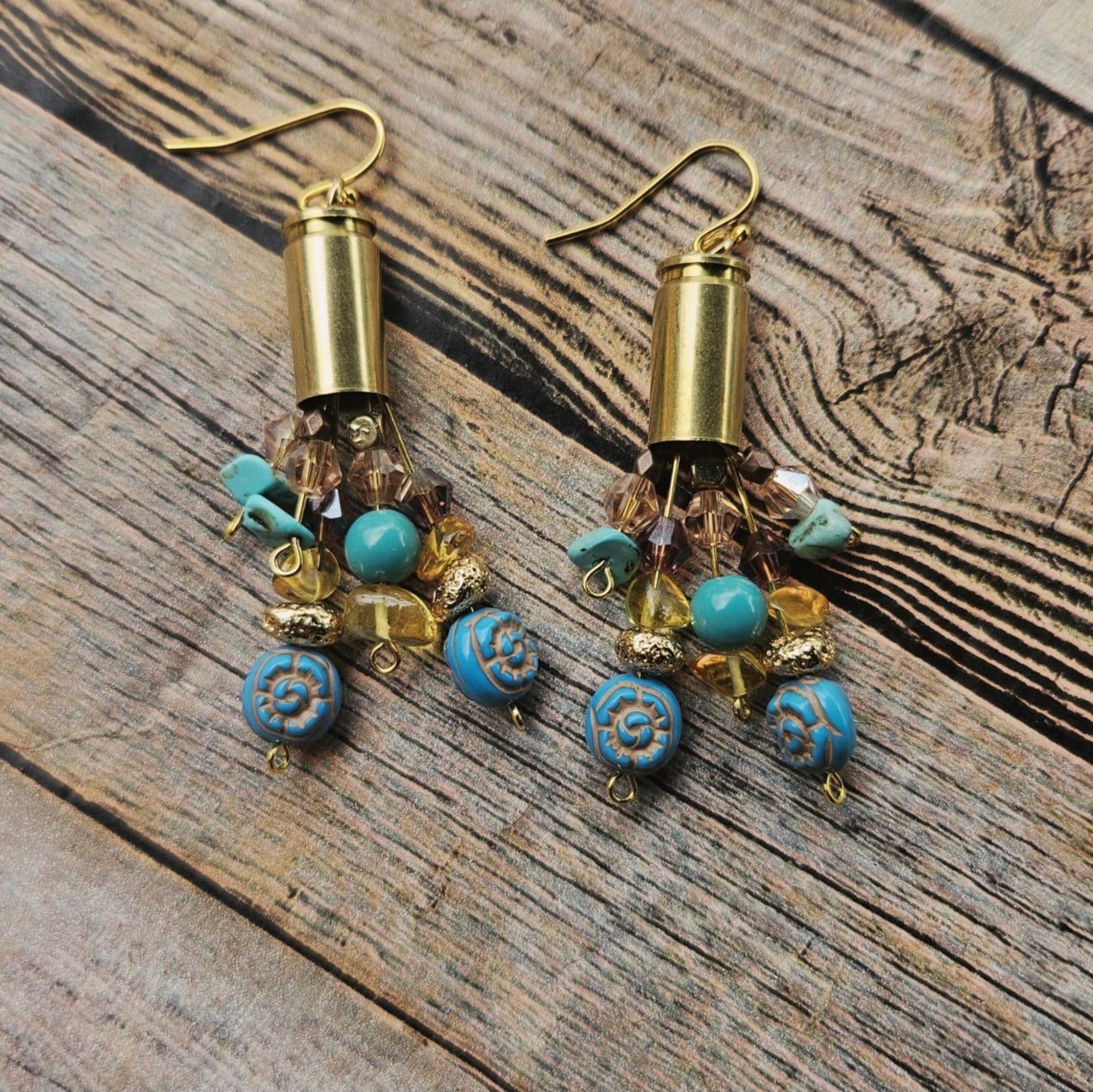 turquoise beaded earrings, ammo earrings, multicolored beaded earrings, handmade earrings 