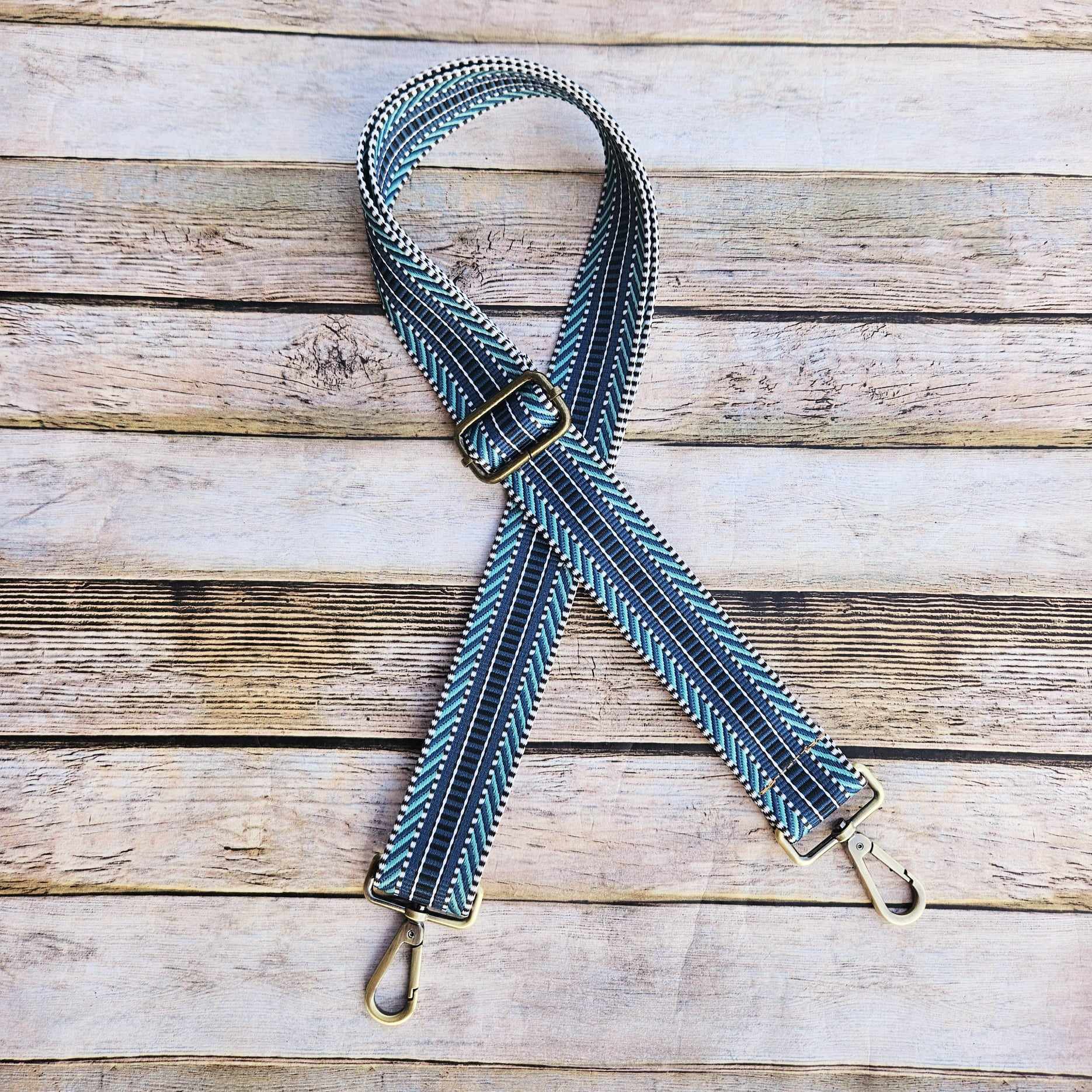 navy bag strap, teal bag strap, boho bag strap, navy and teal purse strap