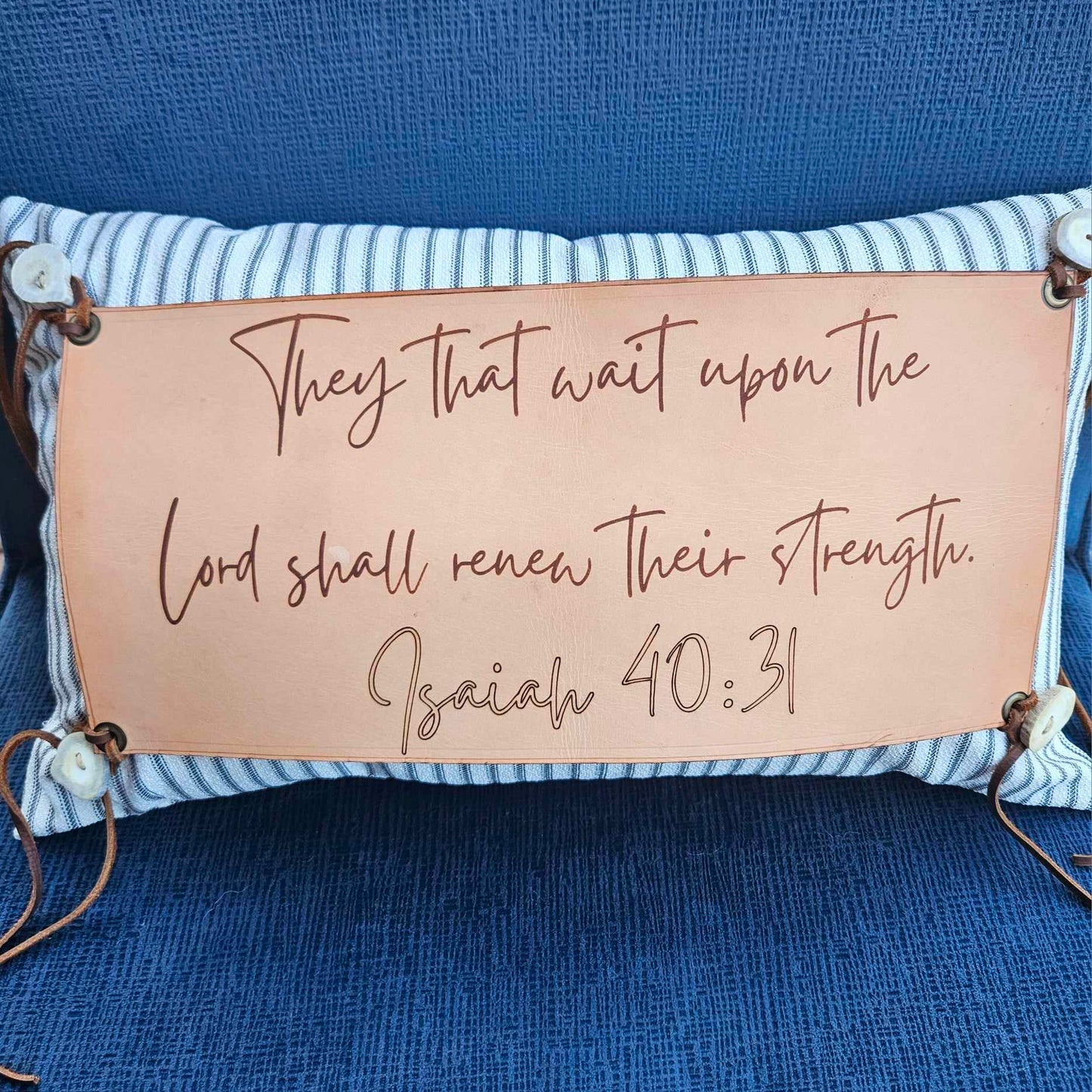 Decorative Pillow with Interchangeable Leather Burned Quote