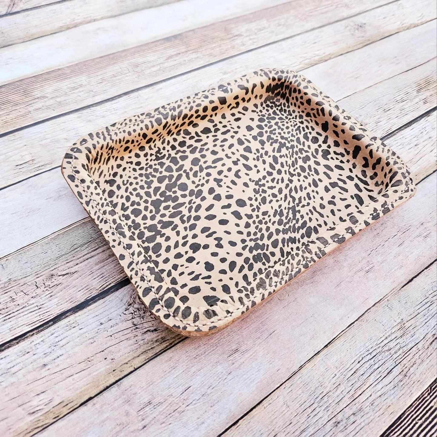 Large Rectangle Leopard Leather Valet Tray