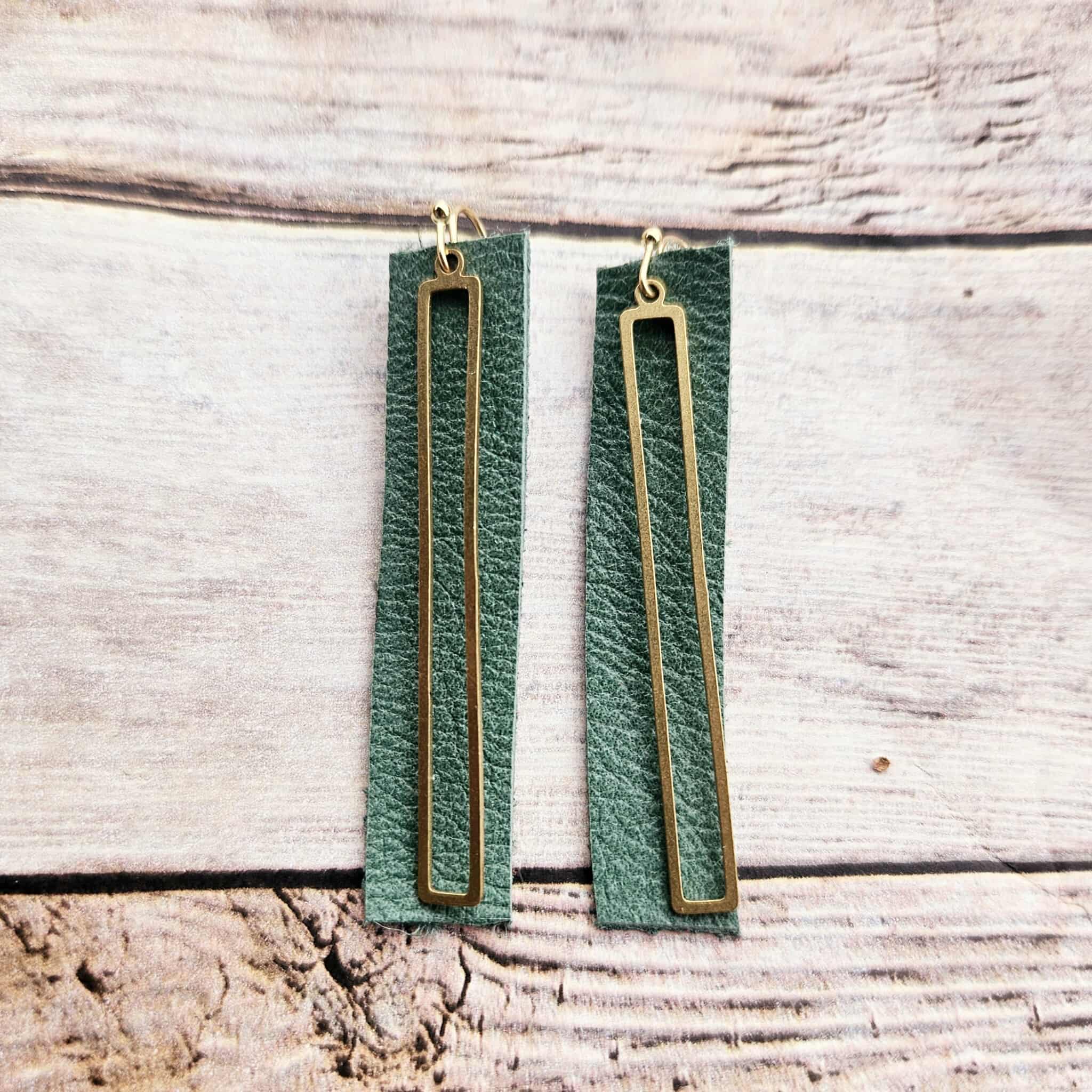 teal leather earrings, beaded earrings, handcrafted jewelry 