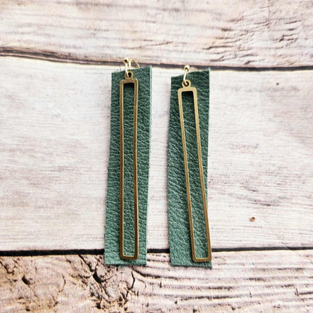 teal leather earrings, beaded earrings, handcrafted jewelry 