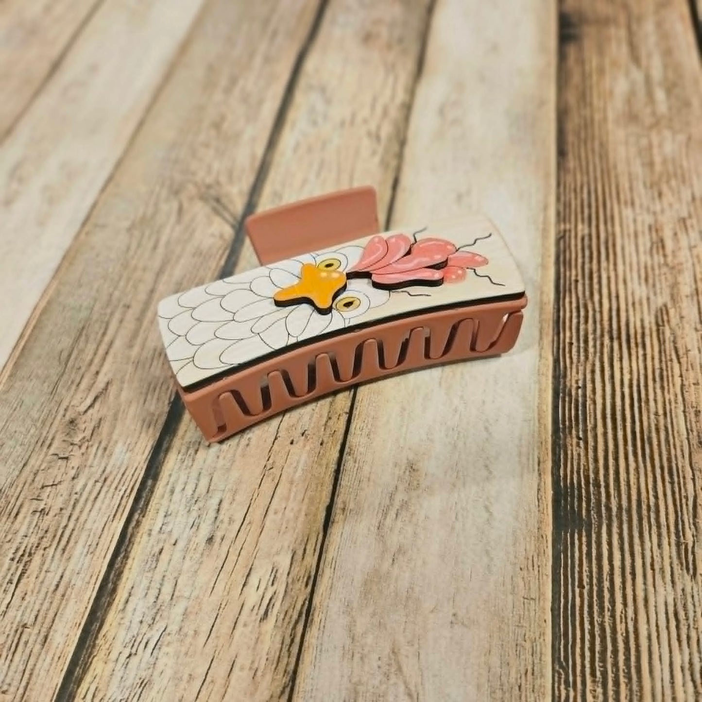 Laser Burned Wood Chicken Hair Claw Clip