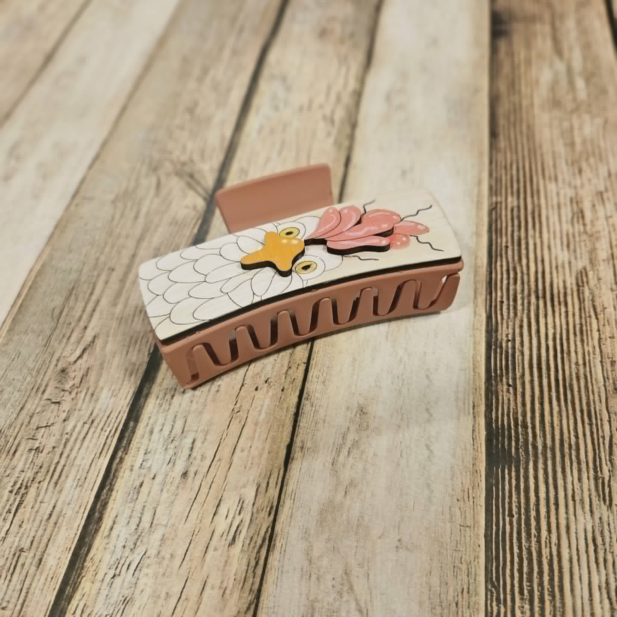 Laser Burned Wood Chicken Hair Claw Clip