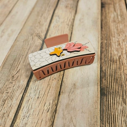 Laser Burned Wood Chicken Hair Claw Clip