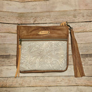 Linnie’s Camel & White Paisley Leather Crossbody – Handcrafted in Texas