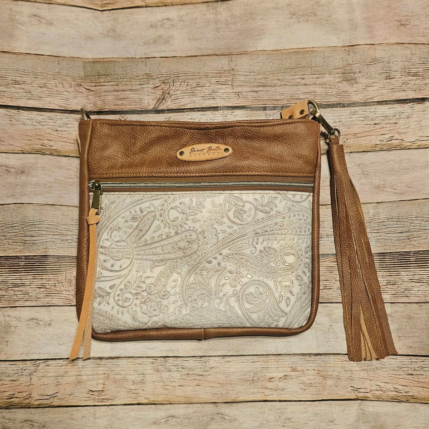 Linnie’s Camel & White Paisley Leather Crossbody