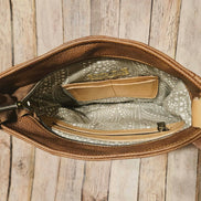 Linnie’s Camel & White Paisley Leather Crossbody – Handcrafted in Texas