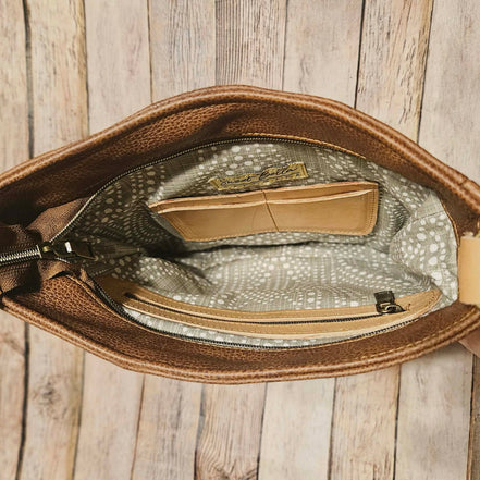 Linnie’s Camel & White Paisley Leather Crossbody – Handcrafted in Texas