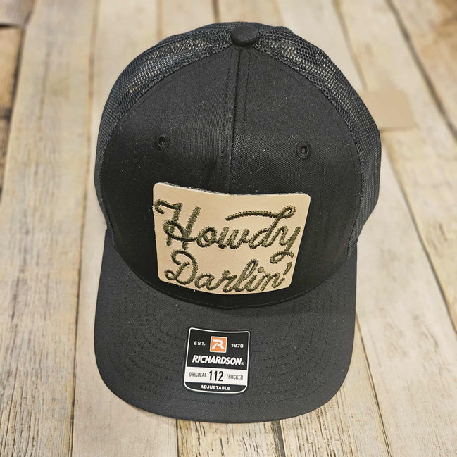 Embroidered Leather "Howdy Darlin" Patch Trucker Hat