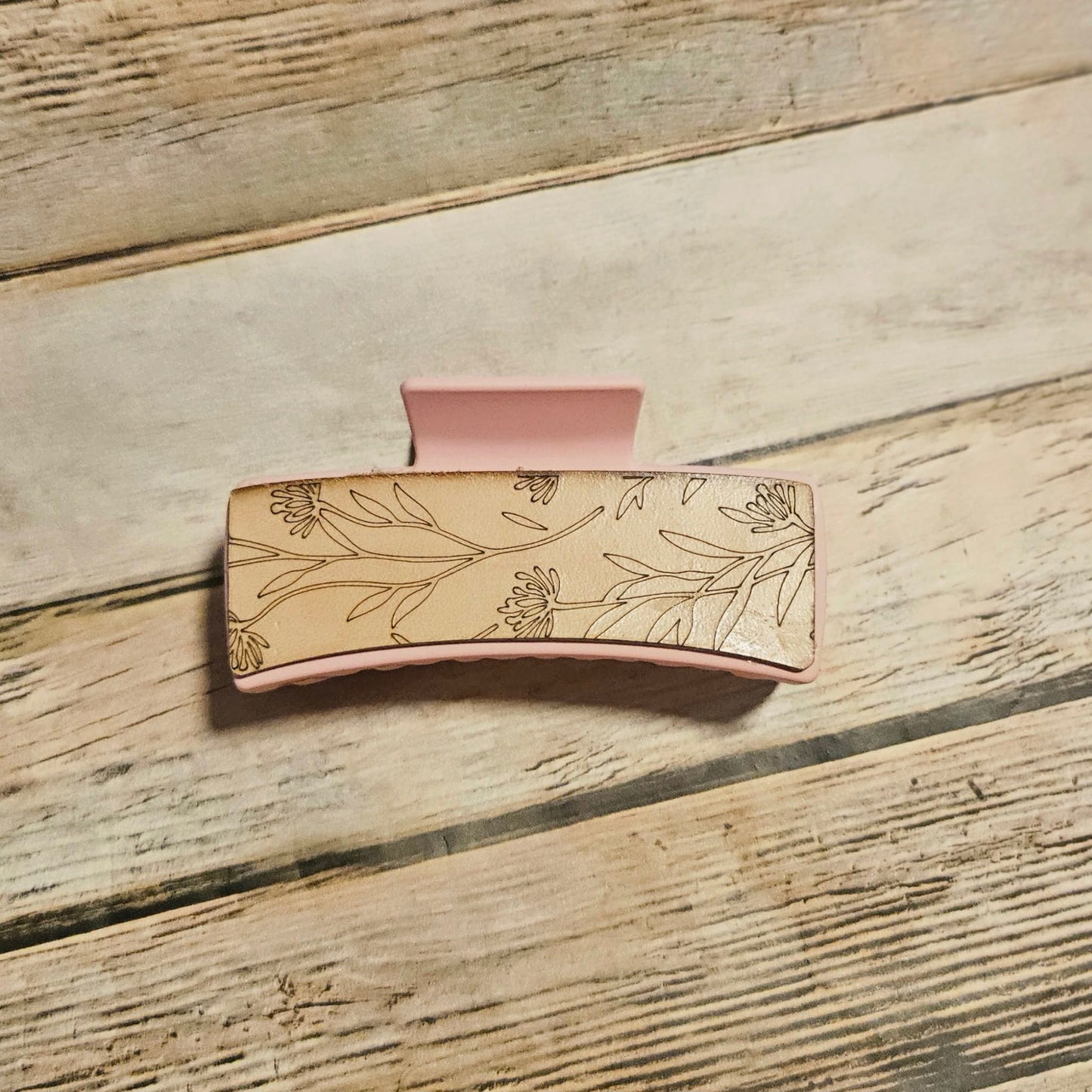 Laser Burned Leather Hair Claw Clip