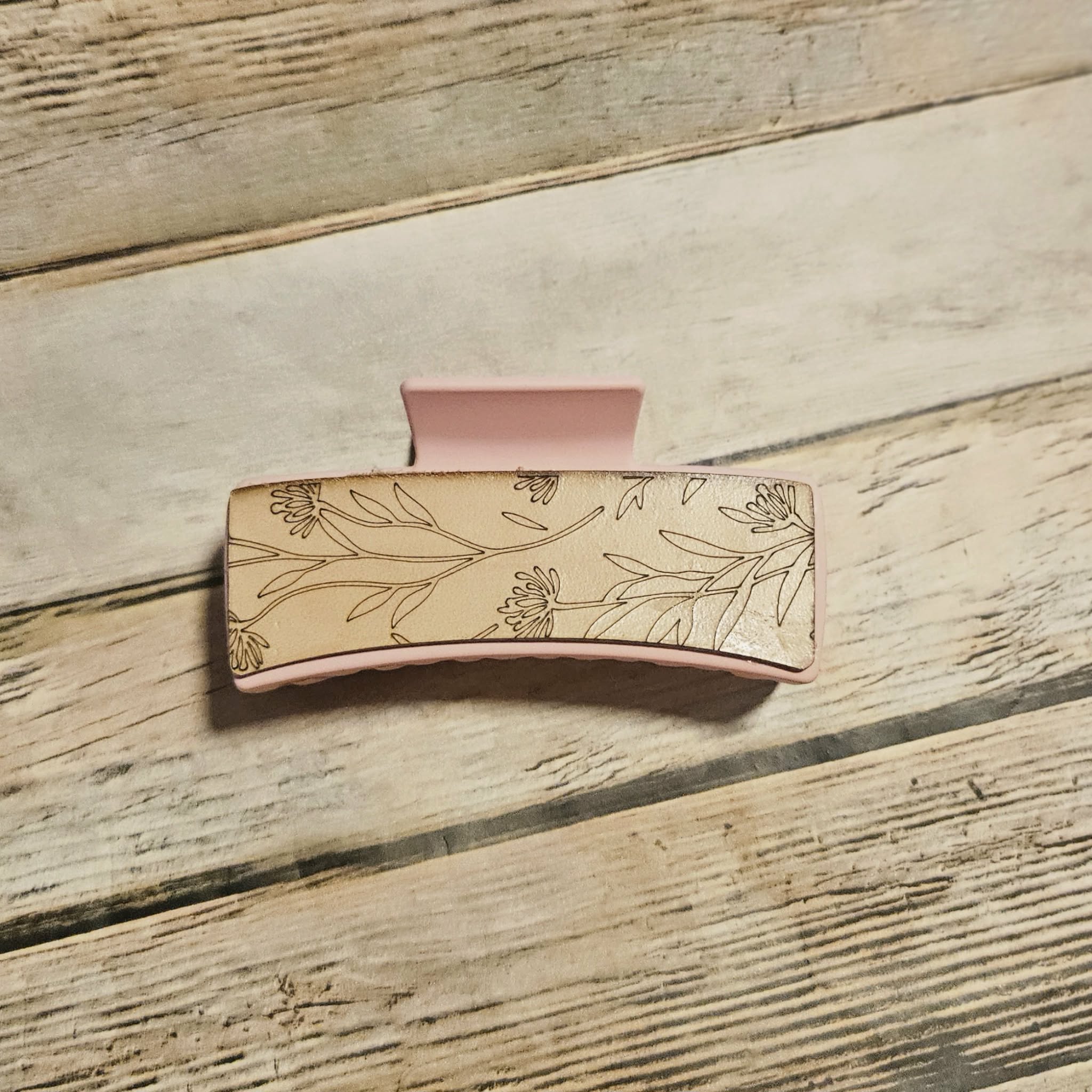 Laser Burned Leather Hair Claw Clip
